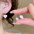 Vintage Heart Pink Faux Pearl Stud Earrings With Silver Pins, Minimalist Light Luxury Jewelry view 4