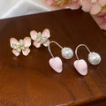 Vintage Heart Pink Faux Pearl Stud Earrings With Silver Pins, Minimalist Light Luxury Jewelry view 3