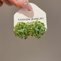 Green Glass Crystal Flower Fairy Forest Style Silver Needle Drop Earrings For Women view 2