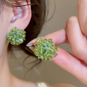 Green Glass Crystal Flower Fairy Forest Style Silver Needle Drop Earrings For Women