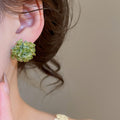 Green Glass Crystal Flower Fairy Forest Style Silver Needle Drop Earrings For Women view 3