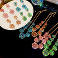 Alloy Rhinestone Round Hollow Pendant Necklace And Earrings Jewelry Set For Women view 1