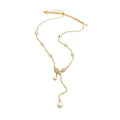 Light Luxury French Gold Rhinestone Leaf Faux Pearl Pendant Sweater Necklace For Women view 5