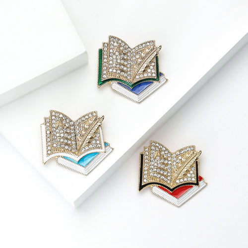 Alloy Enamel Rhinestone Book Brooch For Men And Women Clothing