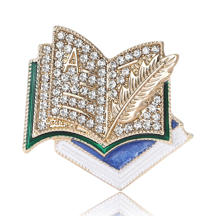 Alloy Enamel Rhinestone Book Brooch For Men And Women Clothing