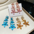 French Luxury Copper Gradient Crystal Flower Stud Earrings, Sparkling Court Style Designer Jewelry view 3