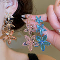 French Luxury Copper Gradient Crystal Flower Stud Earrings, Sparkling Court Style Designer Jewelry view 2