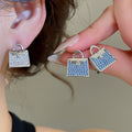 Luxury Copper Full Zircon Handbag Stud Earrings, Geometric Quadrilateral Fashion Jewelry view 2