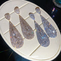Luxury Full Rhinestone Long Teardrop Copper Drop Earrings Fashion Statement Stud Style view 3