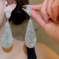 Luxury Full Rhinestone Long Teardrop Copper Drop Earrings Fashion Statement Stud Style view 4