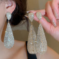 Luxury Full Rhinestone Long Teardrop Copper Drop Earrings Fashion Statement Stud Style view 2