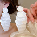 Acrylic Shell Round Tassel Drop Earrings With Silver Pins Minimalist Vacation Statement Jewelry view 3