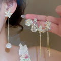 Light Luxury Cat Eye Stone Flower Tassel Drop Earrings For Elegant OL Fashion Style view 2