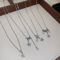Silver Stainless Steel Sparkling Zircon Star Pendant Necklace For Women Old Money Clavicle Chain view 3