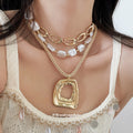 Sweet Cool Layered Faux Pearl Geometric Rectangle Choker Necklace For Women view 3