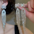 Luxury Full Rhinestone Bow Tassel Copper Drop Earrings For Women European American Style view 2