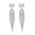 Luxury Full Rhinestone Bow Tassel Copper Drop Earrings For Women European American Style view 5