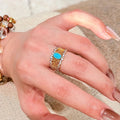 Vintage Copper Turquoise Rhinestone Oval Geometric Ring, Luxury Chinese Court Style Statement Jewelry view 2