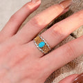 Vintage Copper Turquoise Rhinestone Oval Geometric Ring, Luxury Chinese Court Style Statement Jewelry view 1