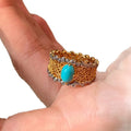 Vintage Copper Turquoise Rhinestone Oval Geometric Ring, Luxury Chinese Court Style Statement Jewelry view 5