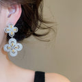 Luxury Floral Zircon Copper Drop Earrings With Silver Posts Elegant Court Style Jewelry view 4