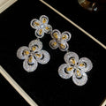 Luxury Floral Zircon Copper Drop Earrings With Silver Posts Elegant Court Style Jewelry view 3