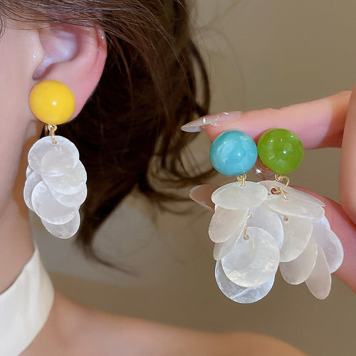 2026 New Dopamine Shell Geometric Round Clip-on Earrings For Women Sweet Summer Resort OL Style