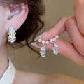 French Vintage Flower Faux Pearl Tassel Drop Earrings Geometric OL Style Sweet Statement Jewelry view 2