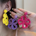 Handwoven Raffia Flower Tassel Stud Earrings For Women, Summer Vacation Dopamine Style Jewelry view 1