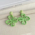 Handwoven Raffia Flower Tassel Stud Earrings For Women, Summer Vacation Dopamine Style Jewelry view 3