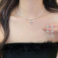 Delicate Copper Cross Pearl Earrings And Necklace Jewelry Set, Light Luxury Geometric Style view 3