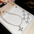 Delicate Copper Cross Pearl Earrings And Necklace Jewelry Set, Light Luxury Geometric Style view 4