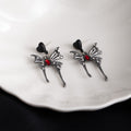 Sterling Silver Needle Rhinestone Gothic Heart Tassel Stud Earrings, Dark Vintage Fashion Ear Jewelry view 4