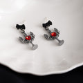 Sterling Silver Needle Rhinestone Gothic Heart Tassel Stud Earrings, Dark Vintage Fashion Ear Jewelry view 3