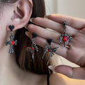 Sterling Silver Needle Rhinestone Gothic Heart Tassel Stud Earrings, Dark Vintage Fashion Ear Jewelry view 1