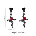 Sterling Silver Needle Rhinestone Gothic Heart Tassel Stud Earrings, Dark Vintage Fashion Ear Jewelry view 5