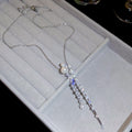 French Old Money Faux Pearl Tassel Necklace With Sparkling Rhinestone Geometric Pendant view 4
