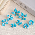 Korean Blue Enamel Flower Studs With Rhinestone Centers Elegant Vacation Style Silver Needle Earrings view 2