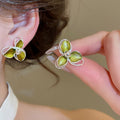 French Vintage Copper Flower Stud Earrings For Women, Elegant Spring Summer Chic Jewelry view 4