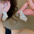 18K Gold Plated Copper Zircon Geometric Pleated Stud Earrings For Women Fashion OL Jewelry view 3