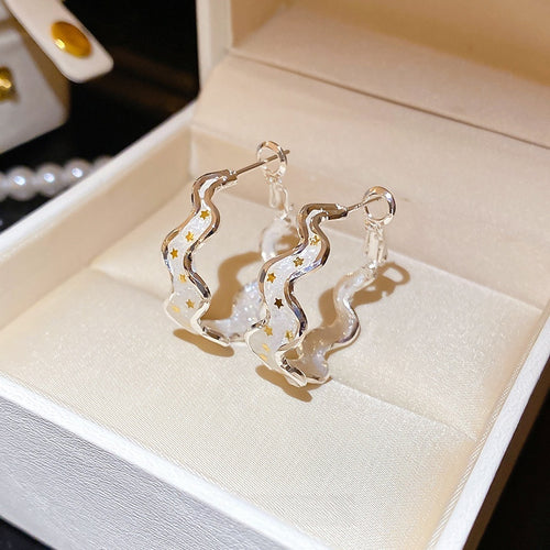 Korean Style Copper Wavy Star Hoop Earrings For Women Minimalist Fashion OL Geometric Jewelry