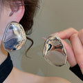 European American Style Iron Crumpled Oval Stud Earrings, Geometric Light Luxury Fashion Jewelry view 3