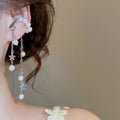 Minimalist Faux Pearl Beaded Tassel Clip-on Earrings, Geometric Luxury Ear Cuffs view 1