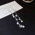 Minimalist Faux Pearl Beaded Tassel Clip-on Earrings, Geometric Luxury Ear Cuffs view 2