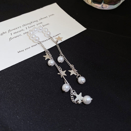 Minimalist Faux Pearl Beaded Tassel Clip-on Earrings, Geometric Luxury Ear Cuffs