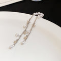 Minimalist Faux Pearl Beaded Tassel Clip-on Earrings, Geometric Luxury Ear Cuffs view 4