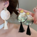 Silver Needle Natural Shell Round Stud Earrings Necklace Jewelry Set Ethnic Vacation Style For Women view 4