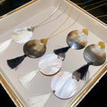 Silver Needle Natural Shell Round Stud Earrings Necklace Jewelry Set Ethnic Vacation Style For Women view 2