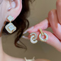 Shell Geometric Quadrilateral Drip Oil Stud Earrings For Women, Modern Minimalist Light Luxury view 2