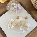 Silver Post Raffia Woven Sun Hat Flower Stud Earrings Hair Accessory Jewelry Set For Beach Vacation view 4